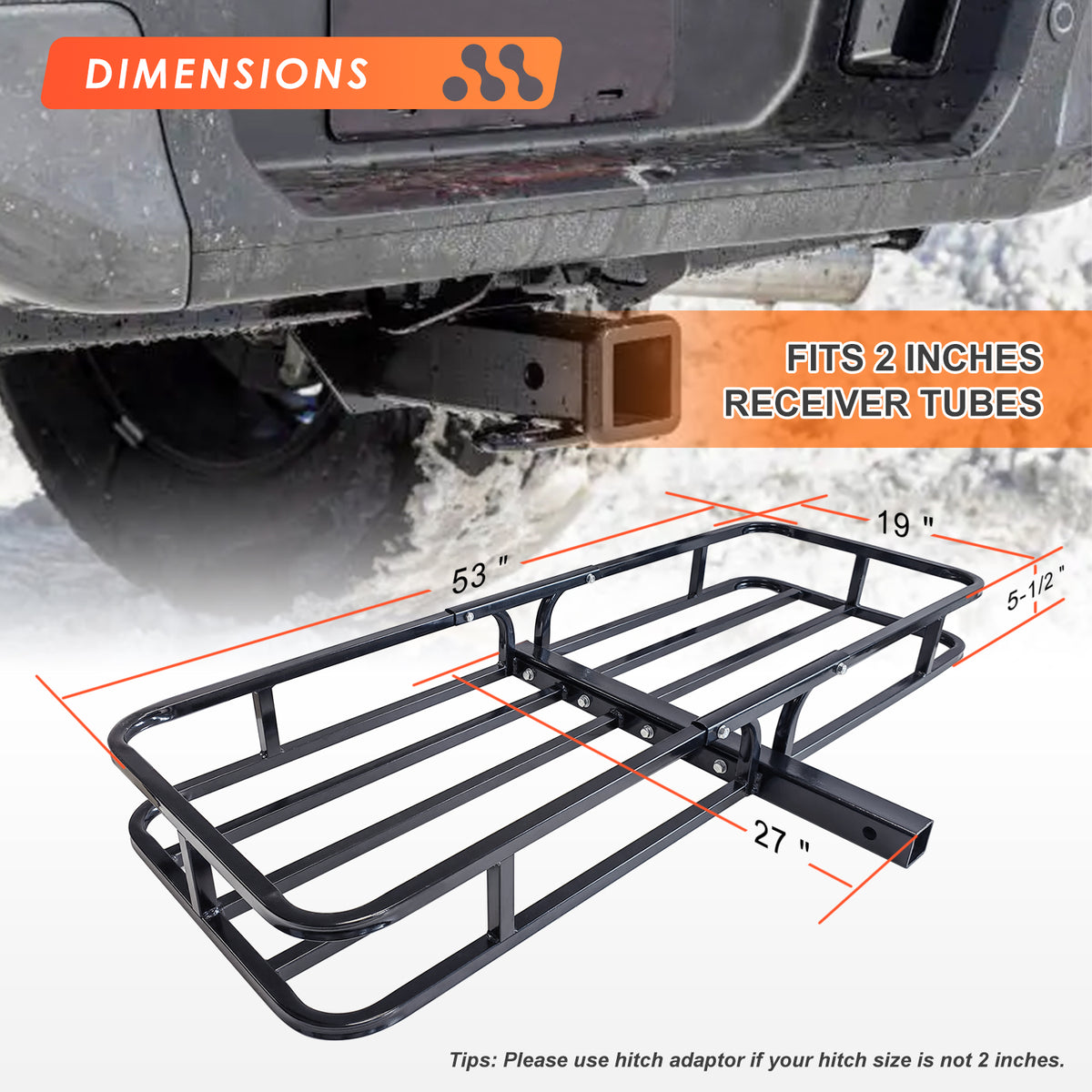 MeeFar Hitch Mount Cargo Carrier Basket 53" x19" x 5"+Waterproof Carg