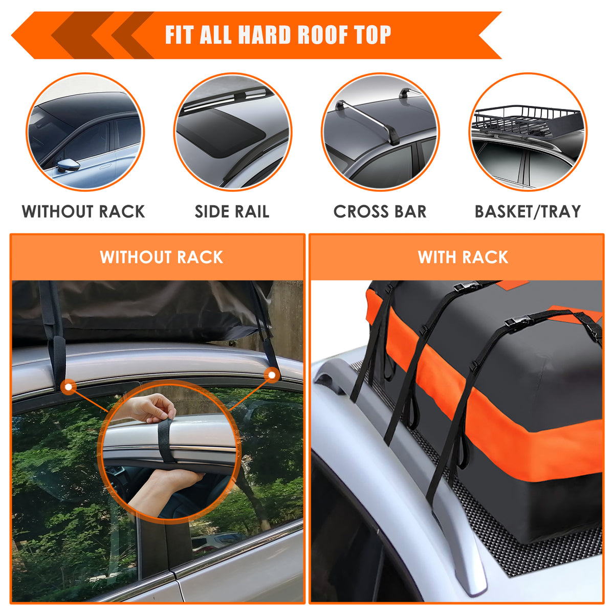MeeFar Universal Roof Top Cargo Carrier 15 OR 20 Cubic Feet Waterproof Bag  Luggage Holder for All Car SUV with/without Rack