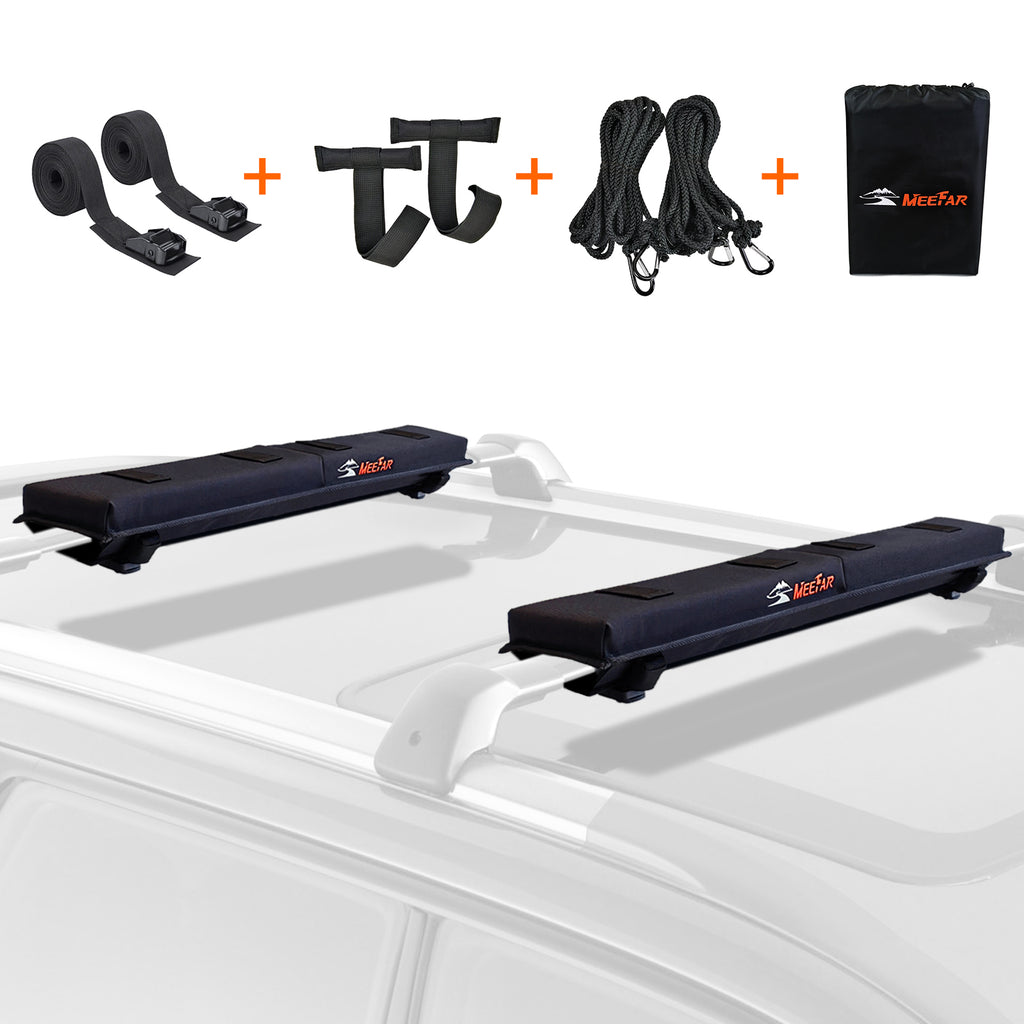 MeeFar Universal Car Soft Roof Rack Pads Luggage Carrier Rack for Kayak Surfboard SUP Canoe Include 2 Heavy Duty Tie Down Straps 2 Tie Down Rope 2