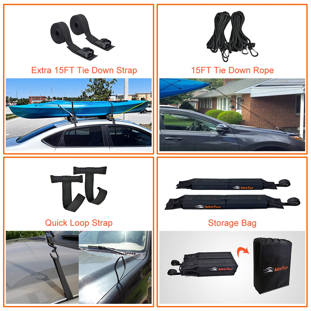 HEYTRIP Universal Soft Roof Rack Pads for Kayak/Surfboard/SUP/Canoe with  15FT Tie-Down Straps and Storage Bag
