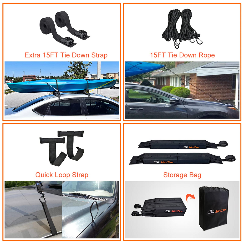 MeeFar Universal Car SUV Soft Roof Rack Pads Cross Bars for Kayak Surf