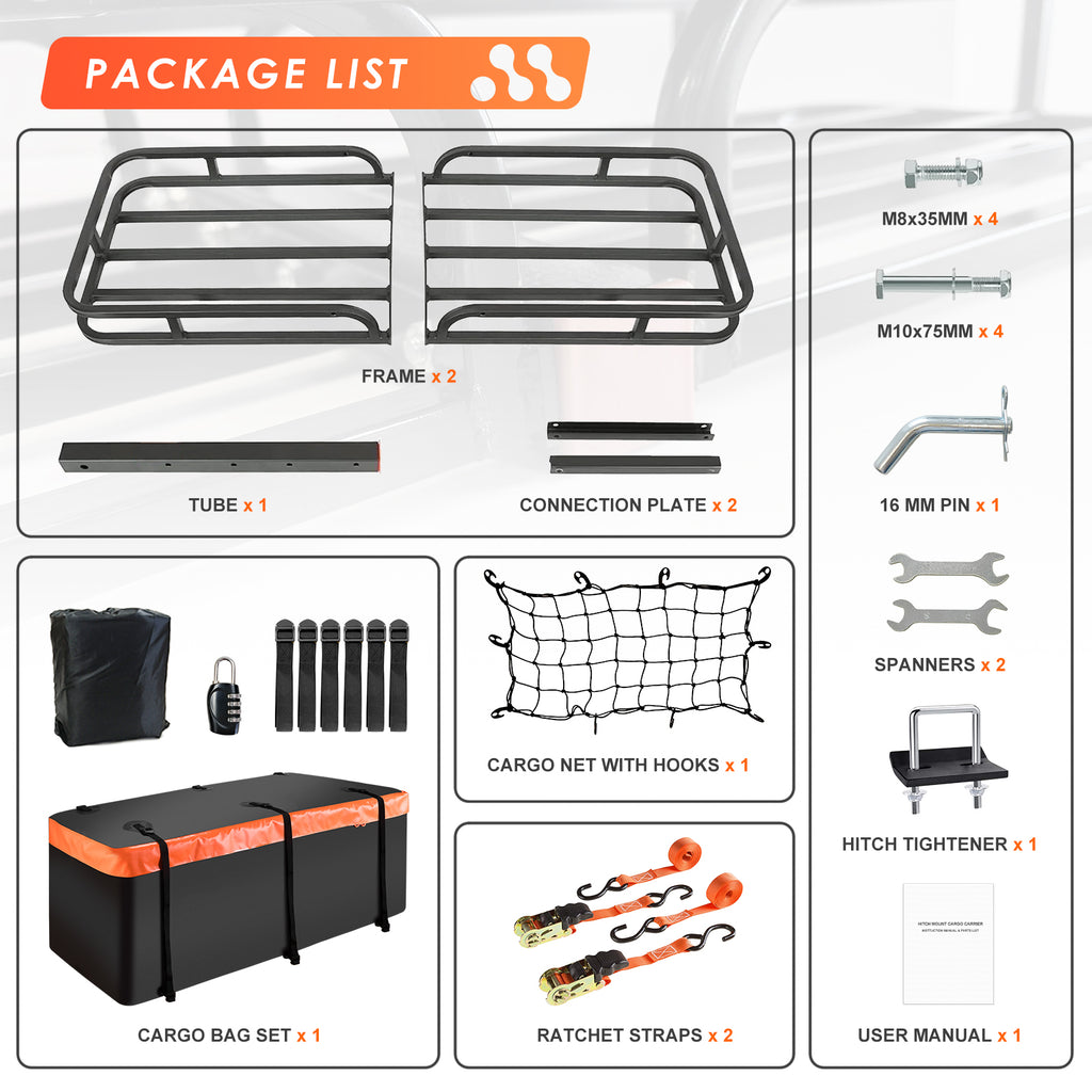 MeeFar Hitch Mount Cargo Carrier Basket 53" x19" x 5"+Waterproof Carg