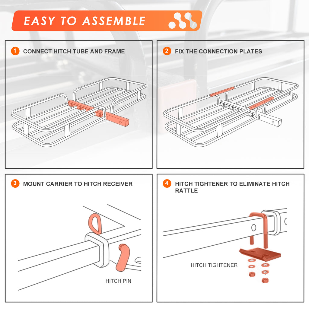 MeeFar Hitch Mount Cargo Carrier Basket 53" x19" x 5"+Waterproof Carg